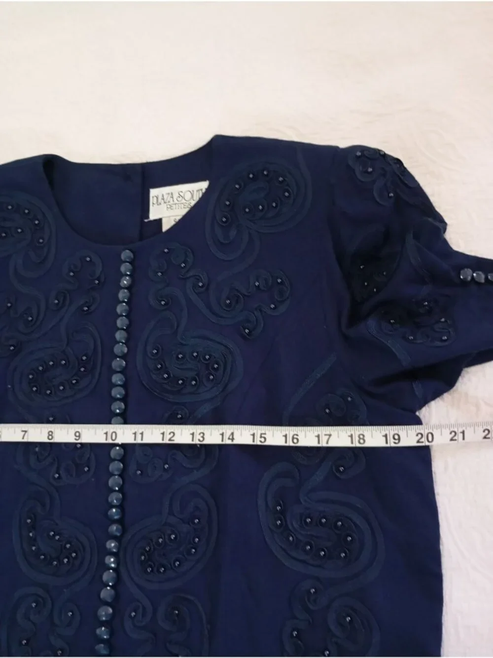 Vintage Plaza South Petites Navy Blue Embellished Dress Button Details Size 12